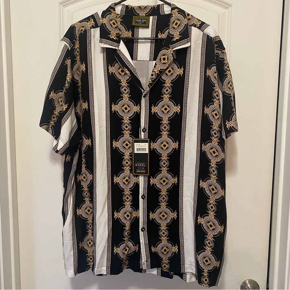 Black and White Men's Shirt with Gold Accents